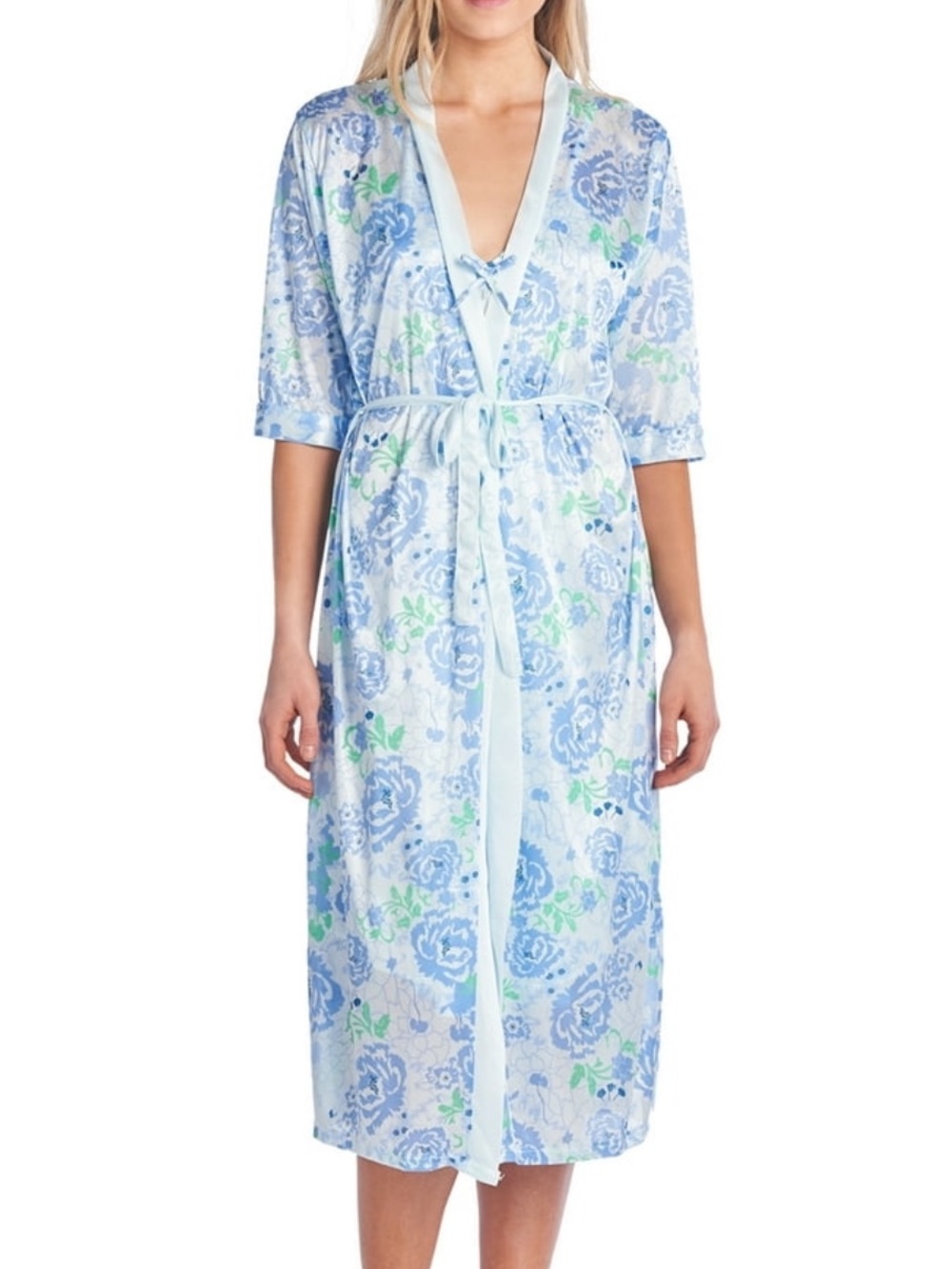 Casual Nights Women's Full Length Open Front Duster Satin Robe Sz L/XL